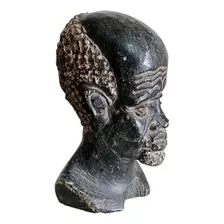Escultura Africana Muito Antiga Busto Em Pedra Negra 