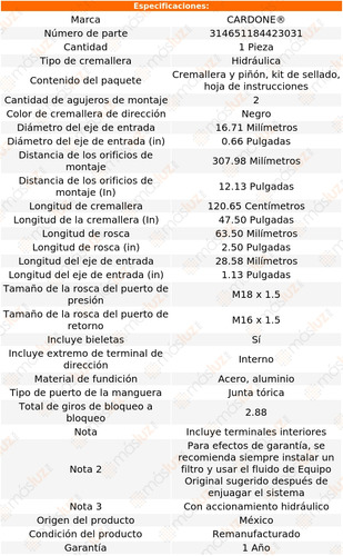 (1) Cremallera Direccin Hidrulica Saturn Sl1 91 Reman Foto 5