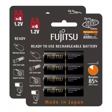 8 Pilhas Aa Recarregáveis 500x Fujitsu Eneloop Pro 2550mah
