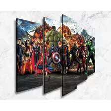 Conjunto 5 Quadros Mosaico Marvel Super Heróis Vingadores