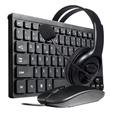 Kit Teclado E Mouse Usb Abnt2 Fone P2 Over-ear Pc Slim Note