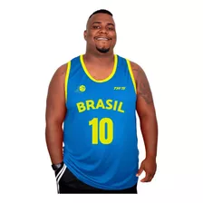 Camiseta Regata Masculina Brasil Basquete Plus Size Adulto