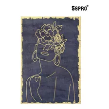 Cuadro Sin Marco - Mujer Rostro Flor Relieve Dorado - Sspro