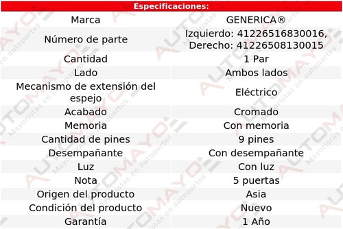 2 Espejos Elect Crom C/desemp C/luz C/memo Qx56 04-06 Foto 2