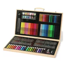 Caja De Madera Juego 180 Lápices Colores Crayones Acuarela