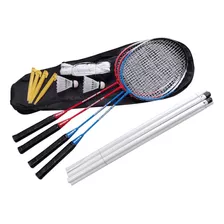 Kit Badminton 4 Raquetes 2 Petecas C/ Rede E Suporte Ss 