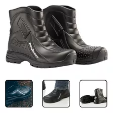 Bota Chuva Feminina Preta Cano Curto Motogirl Impermeavel