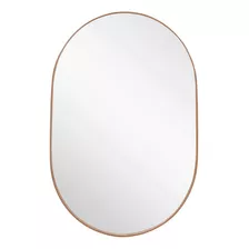Espelho Redondo Decorativo Oval Alça Couro 50x80cm+suporte Cor Da Moldura Caramelo
