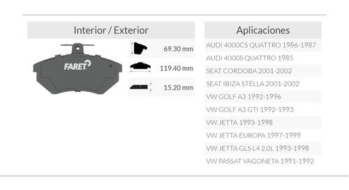 Balata Delantera De Disco Vw Jetta Gls L4 2.0l 93-98 Foto 3