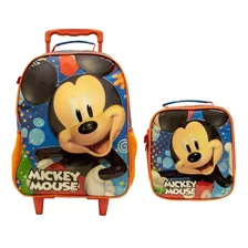 Kit Escolar Mickey Mochila De Rodas + Lancheira Térmica