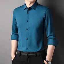 Camisas Lisas De Manga Larga Para Hombre, Casuales