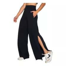 Calça Pantalona Feminina Com Fenda Lateral Moda Viscolycra