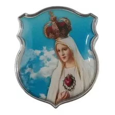 Emblema Alto Relevo 3d Nossa Senhora De Fátima Cromado Cor Azul/branco