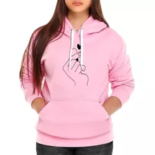 Moletom Estampado Feminino Mão Coreana Canguru Blusa De Frio