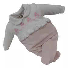 Macacão Plush Luxo Bebê Menina Bordado Floral Chuquinha 2889