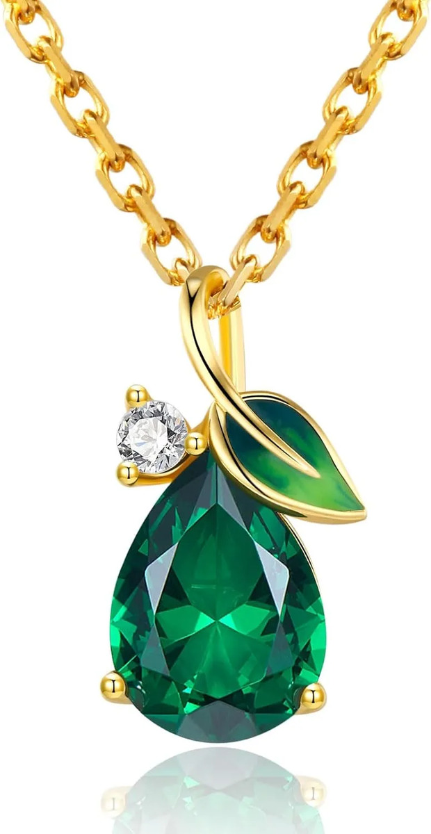 Collar Piedra Natural Gota Plata 925 Baño Oro 18k Verde