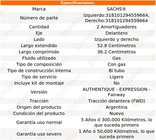 2- Amortiguadores Gas Delanteros Megane L4 2.0l 01/03 Sachs Foto 2