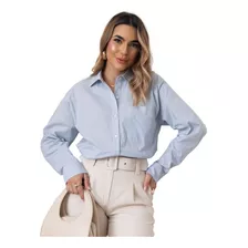 Camisa Feminina Oversized Maxi De Algodão Listrada Listras