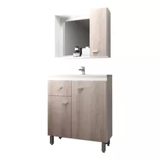Mueble Para Baño - Con Bacha Y Espejo - Botiquin Con Luz Led - Milenio - Modelo Essenza - Color Beige