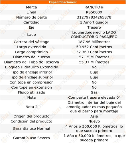 (1) Amortiguador Rs5000x 50.952 Cm Izq/der Tra Pb200 Van 74 Foto 3