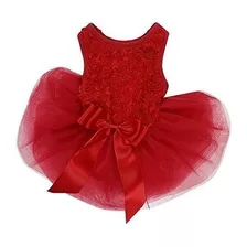 Vestido De Fiesta Tutu Pets Rosetones Rojos