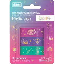 Kit 3 Fitas Adesivas Washi Tape 15mmx5m Doodles Geométrico