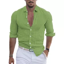 Camisa Playa Verano Con Solapa De Algodón Y Lino Para Hombre