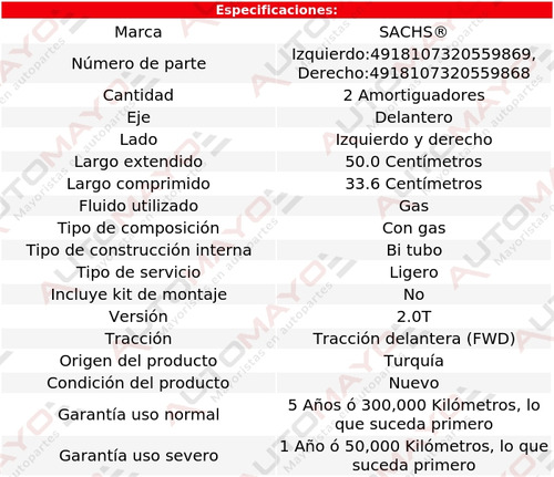 2) Amortiguadores Gas Delanteros Sachs S40 L4 1.9l 2004 Foto 2