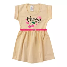 Vestido Infantil Para Bebê Com Cinto Cherry Amarelo