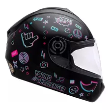 Capacete Infantil Fly Young Live Preto Brilho Moto Bike