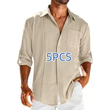 5pcs Camisa De Lino De Manga Larga Guayabera For Hombre Con