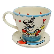 Taza Con Posataza Conejo Blanco Alicia Pais Maravillas