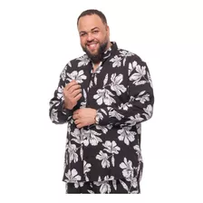 Camisa Plus Size Bigshirts Longa Viscose Padre Lírio Preta