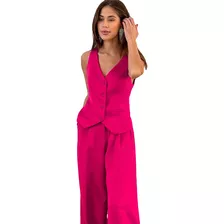 Traje Conjunto Dama Rosa Roja Chaleco Y Pantalón De Vestir