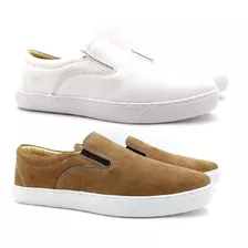 Kit 2 Iate Masculino Slip On Couro Legítimo Sapatênis Macio