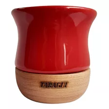 Mate Taragüi Rojo De Cerámica Y Madera Modelo Chaco 