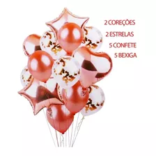  10 Balão Metalizado Estrela Coração Látex Confete Buque