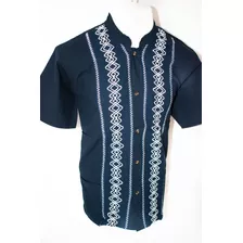 Camisa Manta Tipo Guayabera Azul Marino