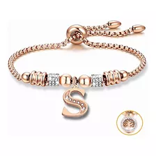 Pulseras Mujer Inicial Letra Pulcera Oro Rosado 18k Color Oro Rosa S