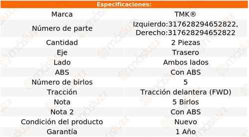 2- Mazas Traseras Con Abs Elantra 1.8l 4 Cil 2011/2015 Tmk Foto 2