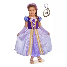 Vestido Fantasia Infantil Rapunzel Enrolados Com Trança