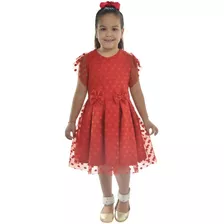 Vestido Infantil Vermelho Tule Poá Luxuoso