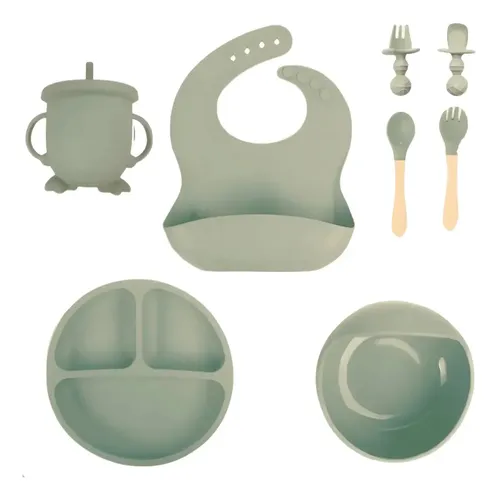 Kit Alimentação Bebê Infantil Refeição Silicone Papinha Cor Verde