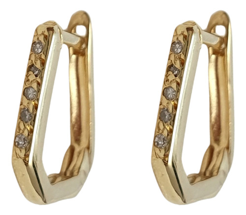 Brinco Argola Argolinha Ouro 18k 750 Com Diamantes Quadrada Amarelo