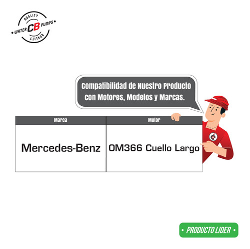 Bomba De Agua Mercedes Benz Diesel Om366 94-92 Cuello Largo Foto 6