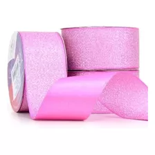 Rolo Fita De Cetim Lurex Brilho 38mm 10 Metros P/ Laços Arte Cor Rosa-chiclete