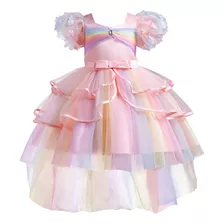 Vestido De Princesa Con Mangas Burbuja De Colores Para Niña