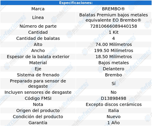 Balatas Bajos Metales Delanteras Porsche 718 Boxster 17-18 Foto 4