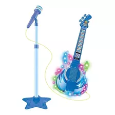 Guitarra Com Microfone Pedestal Brinquedo Com Luz Som Azul
