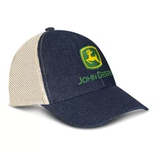 Gorra John Deere Nacional Azul Oscuro Malla Beige Logo Verde